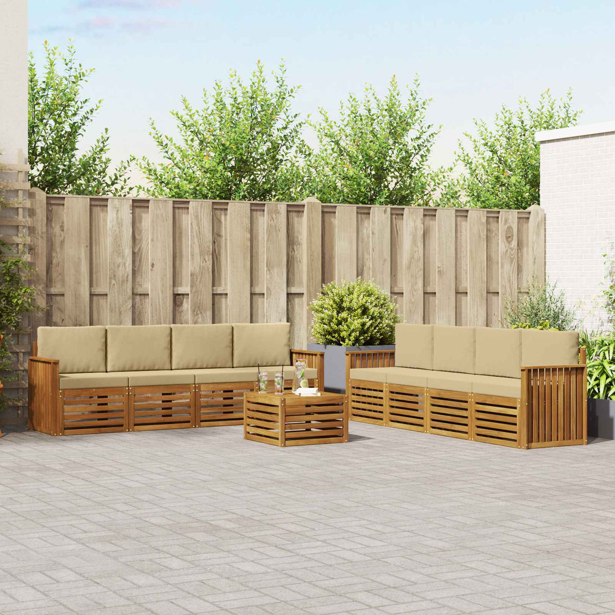 Sofa-Sets 9 pcs Natuurlijk en Beige Massief Acaciahout is nu te koop bij PeponiXL, paradijselijk wonen!