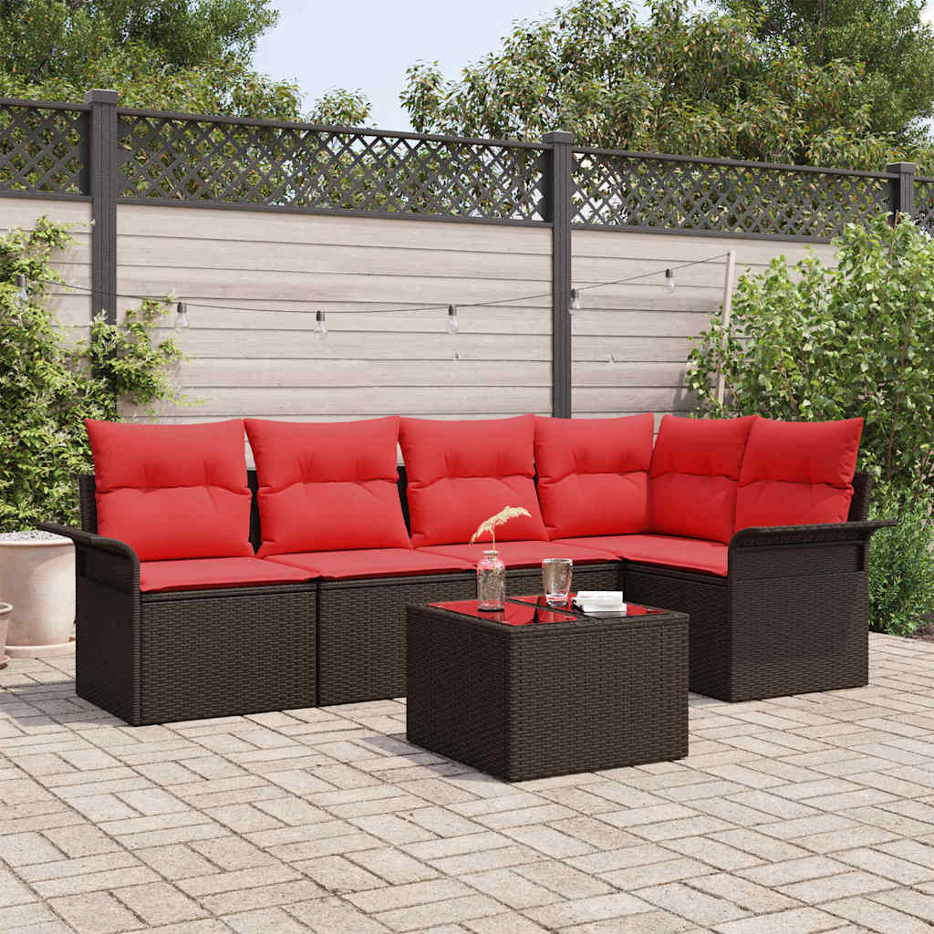 Tuin Sofa Set met kussen 6 pcs Bruin poly rattan is nu te koop bij PeponiXL, paradijselijk wonen!
