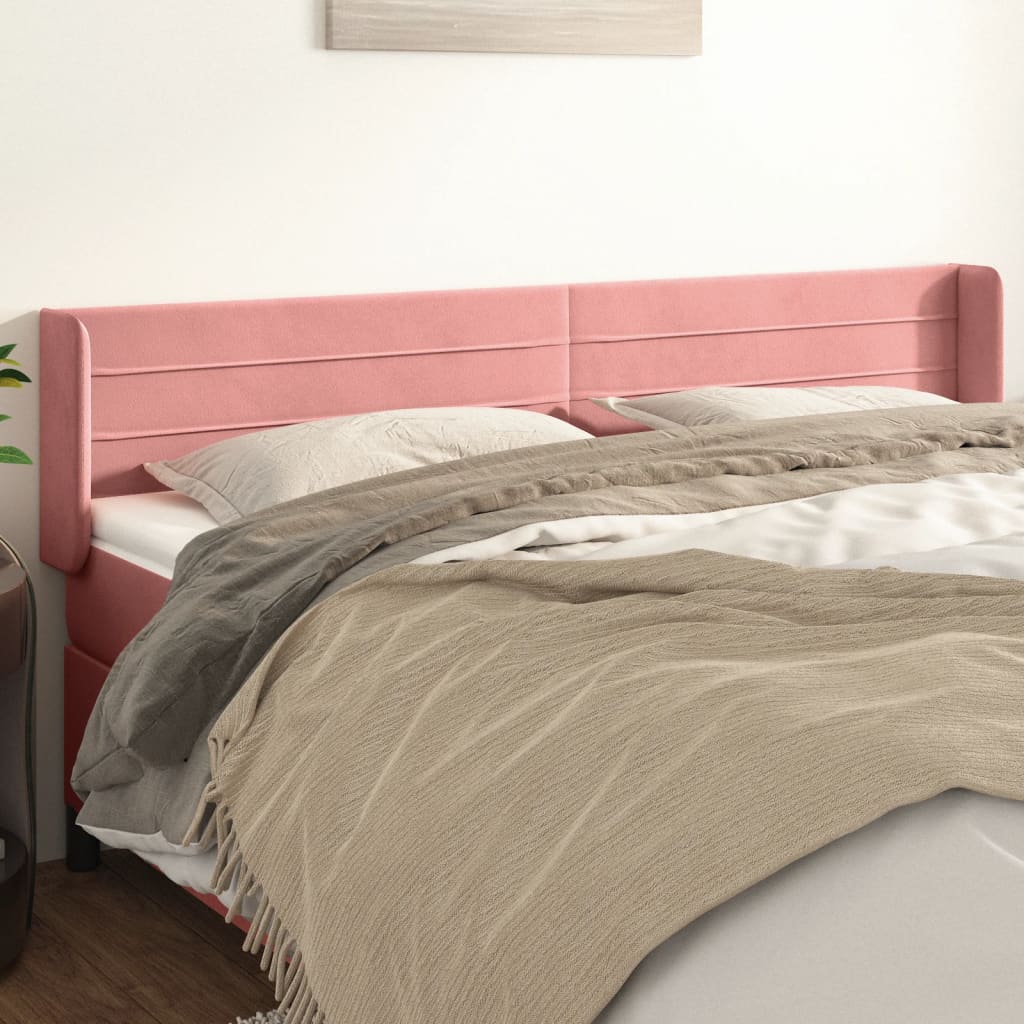 Hoofdbord met randen 163x16x78/88 cm fluweel roze is nu te koop bij PeponiXL, paradijselijk wonen!
