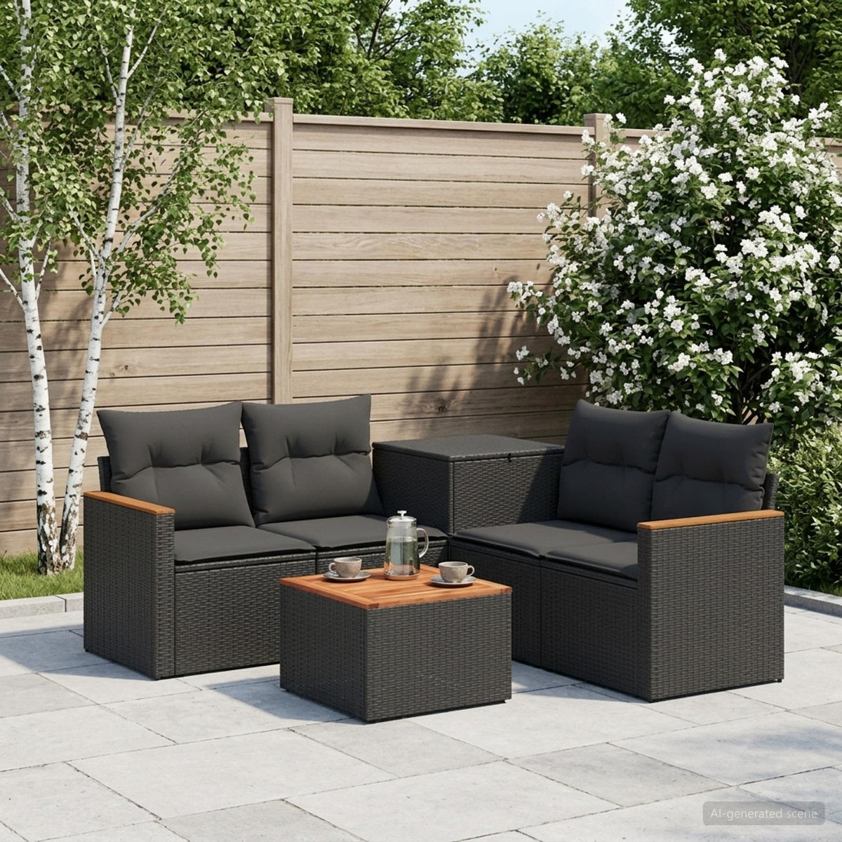 Bankstel 6 st Zwart Poly Rattan en Staal is nu te koop bij PeponiXL, paradijselijk wonen!