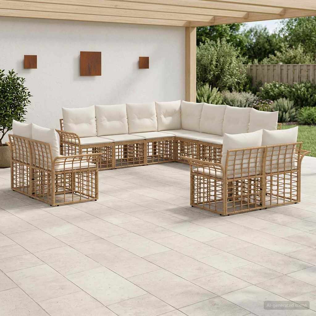 Buiten bankenset 11 pcs Natuurlijk en Crème Wit Polyester is nu te koop bij PeponiXL, paradijselijk wonen!