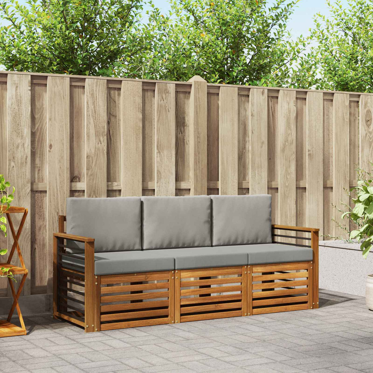 Sofa-Sets 3 pcs Natuurlijk en Lichtgrijs Massief Acaciahout is nu te koop bij PeponiXL, paradijselijk wonen!