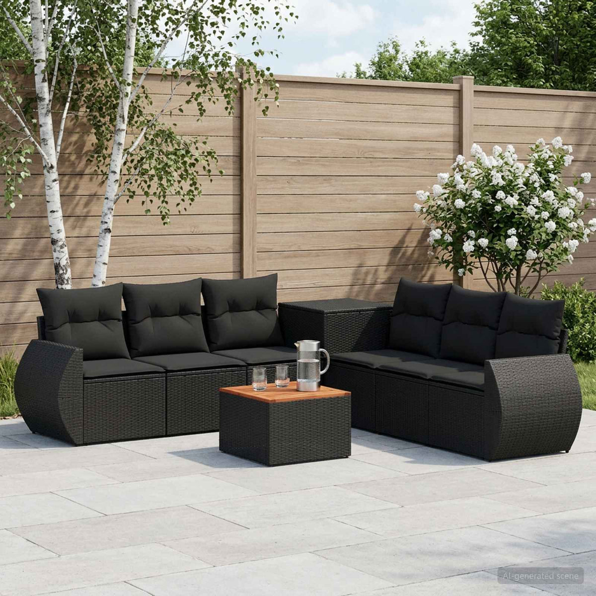 Bankstel 8 st Zwart Poly Rattan en Staal is nu te koop bij PeponiXL, paradijselijk wonen!