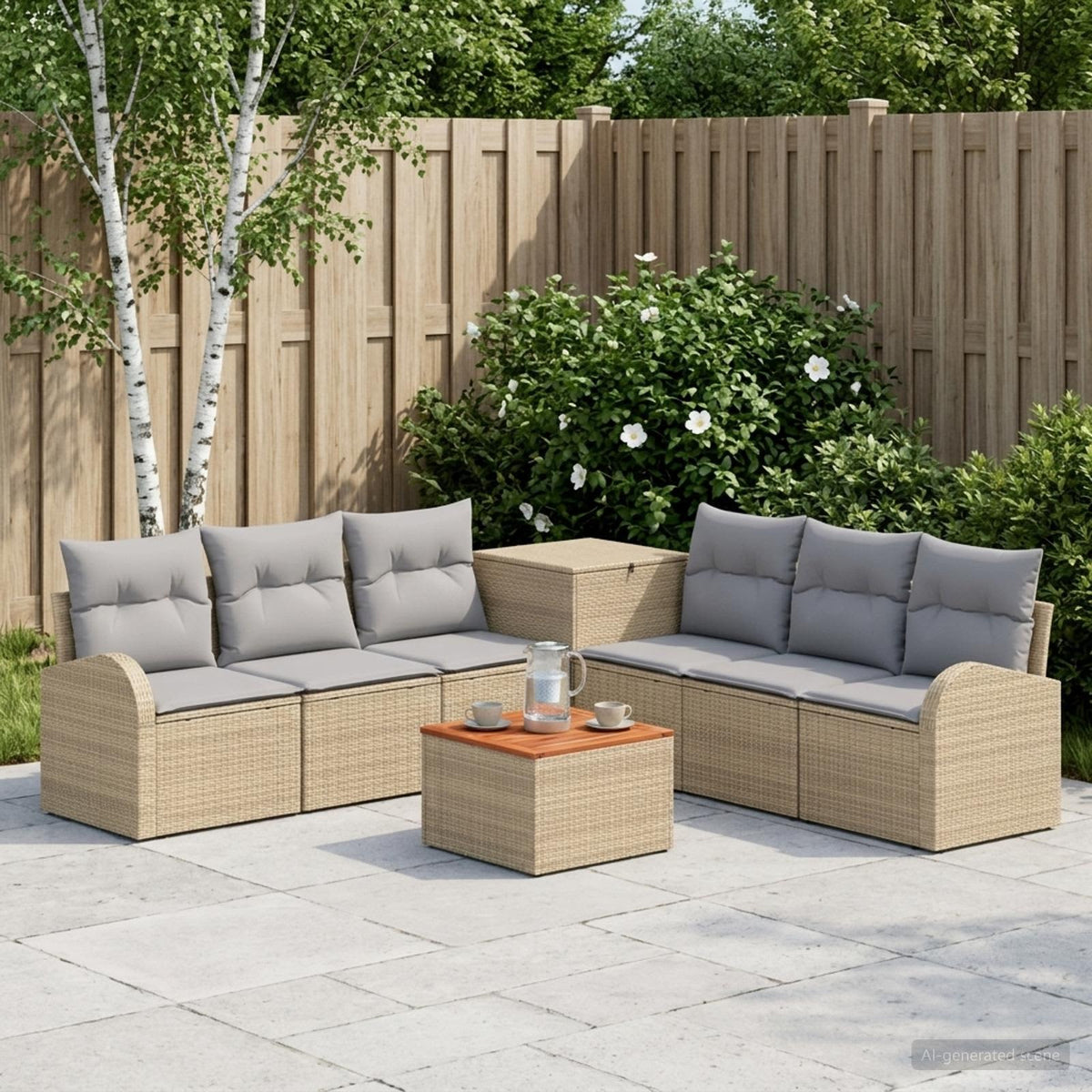 Bankstel 8 st Beige en Licht Grijs Poly Rattan en Staal is nu te koop bij PeponiXL, paradijselijk wonen!