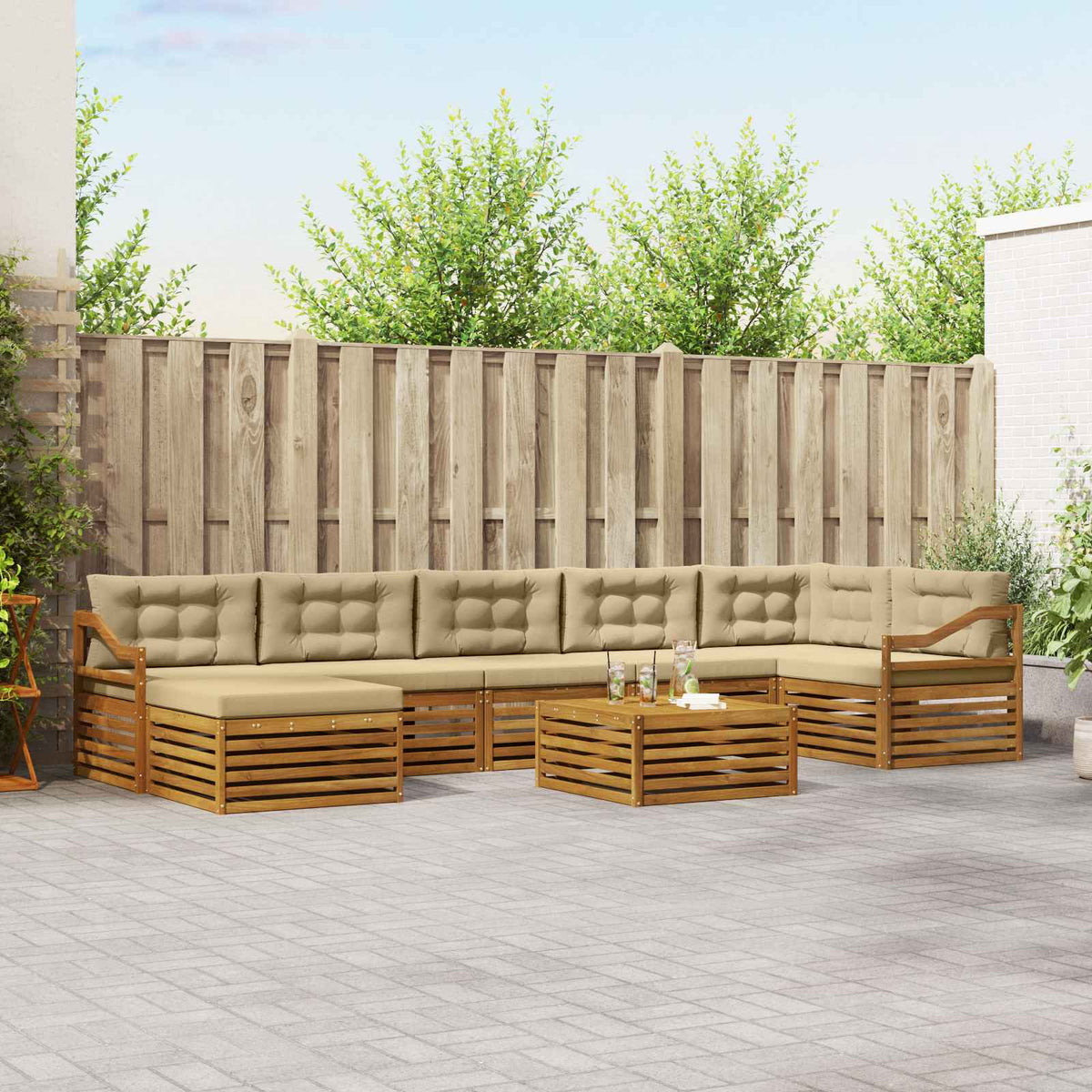Buiten bankenset met kussen 8 pcs Natuurlijk en Beige is nu te koop bij PeponiXL, paradijselijk wonen!