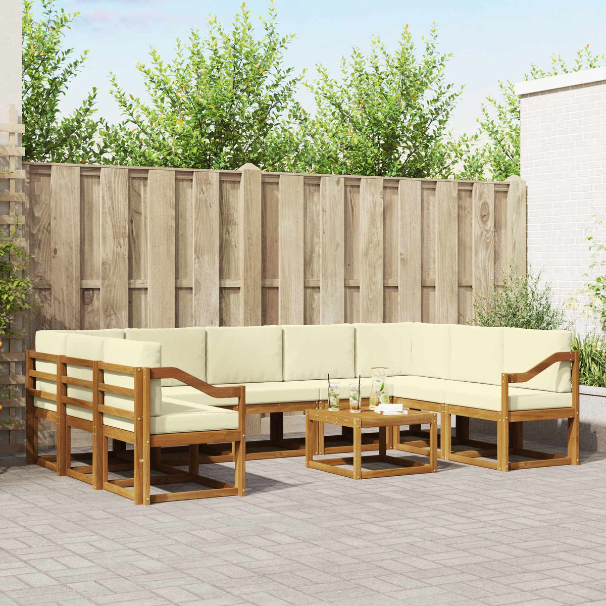Buiten bankenset met kussen 10 pcs Natuurlijk en Crème is nu te koop bij PeponiXL, paradijselijk wonen!