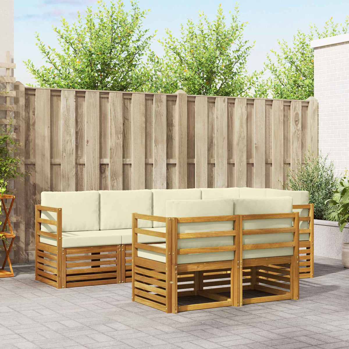 Hoekbank Set met kussen 7 pcs Natuurlijk en Crème is nu te koop bij PeponiXL, paradijselijk wonen!