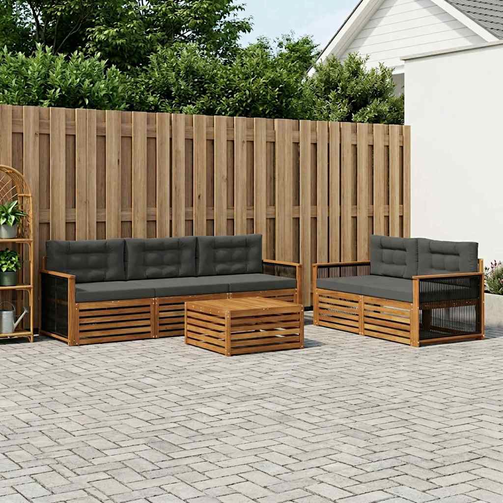 Buiten bankenset met kussen 6 pcs Natuurlijk en Antraciet is nu te koop bij PeponiXL, paradijselijk wonen!