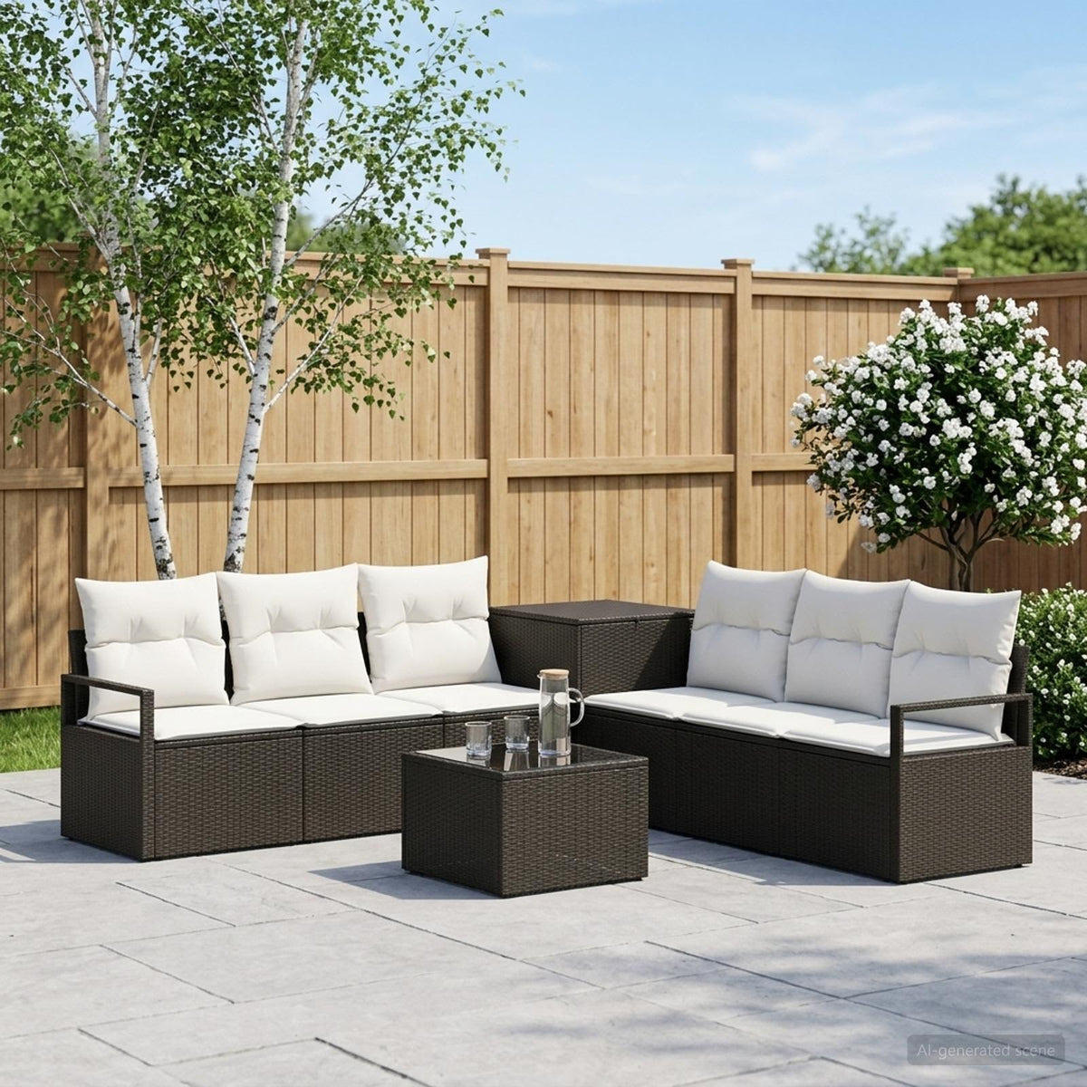 Bankstel 8 st Zwart en Cream Wit Poly Rattan en Staal is nu te koop bij PeponiXL, paradijselijk wonen!