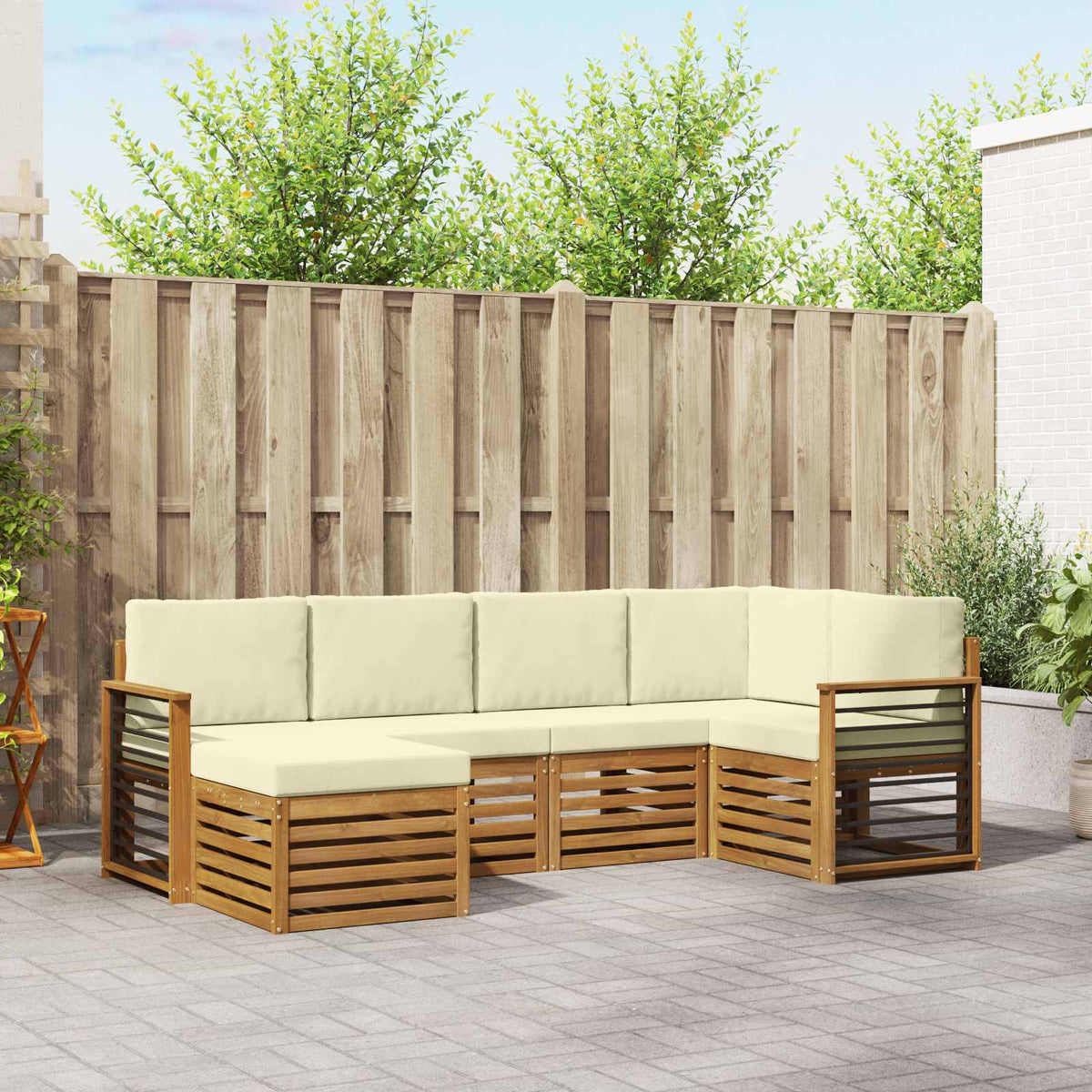 Hoekbank Set 6 pcs Natuurlijk en Crème Massief Acaciahout is nu te koop bij PeponiXL, paradijselijk wonen!