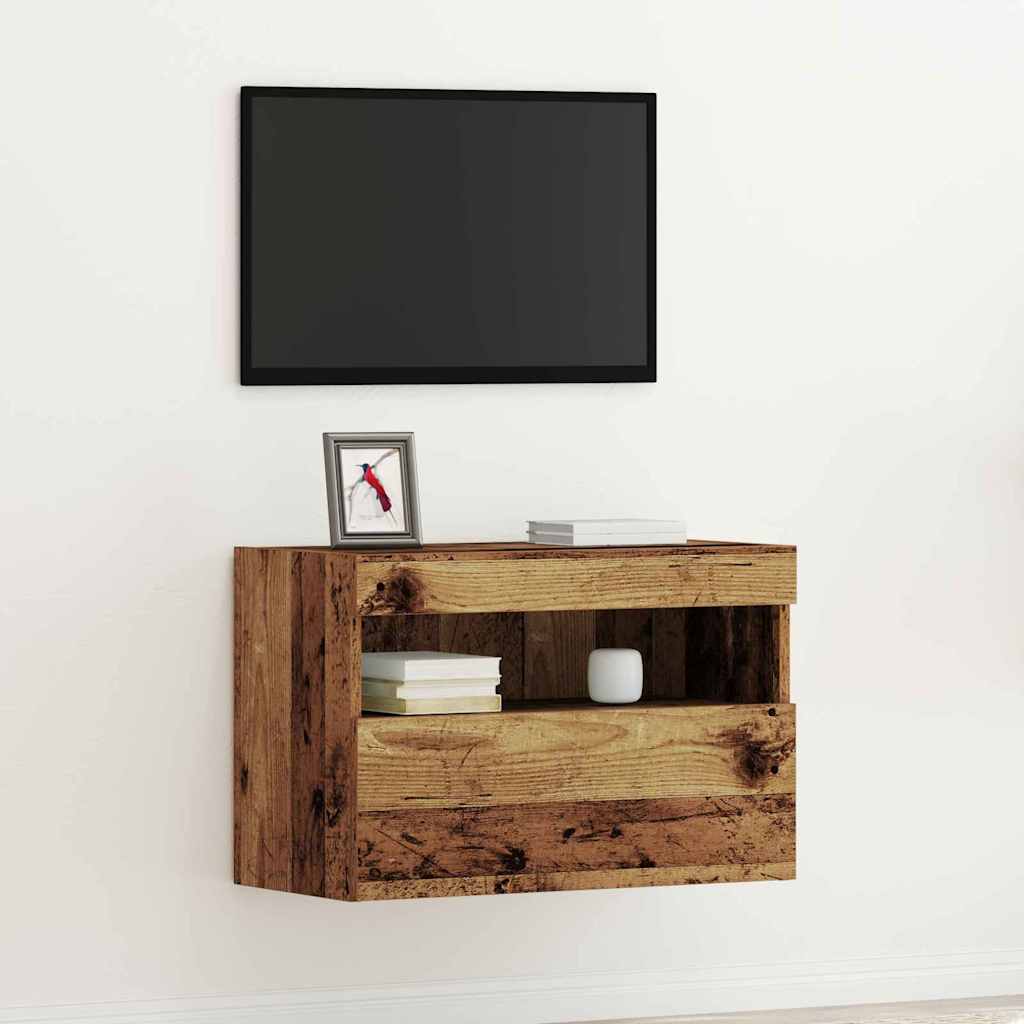 TV Wandkast met LED Oud hout 60 x 30 x 40 cm Bewerkt hout is nu te koop bij PeponiXL, paradijselijk wonen!