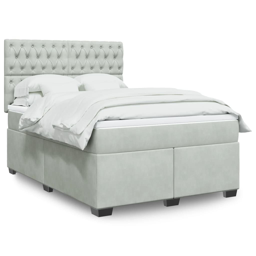 Boxspring met matras fluweel lichtgrijs 140x200 cm is nu te koop bij PeponiXL, paradijselijk wonen!