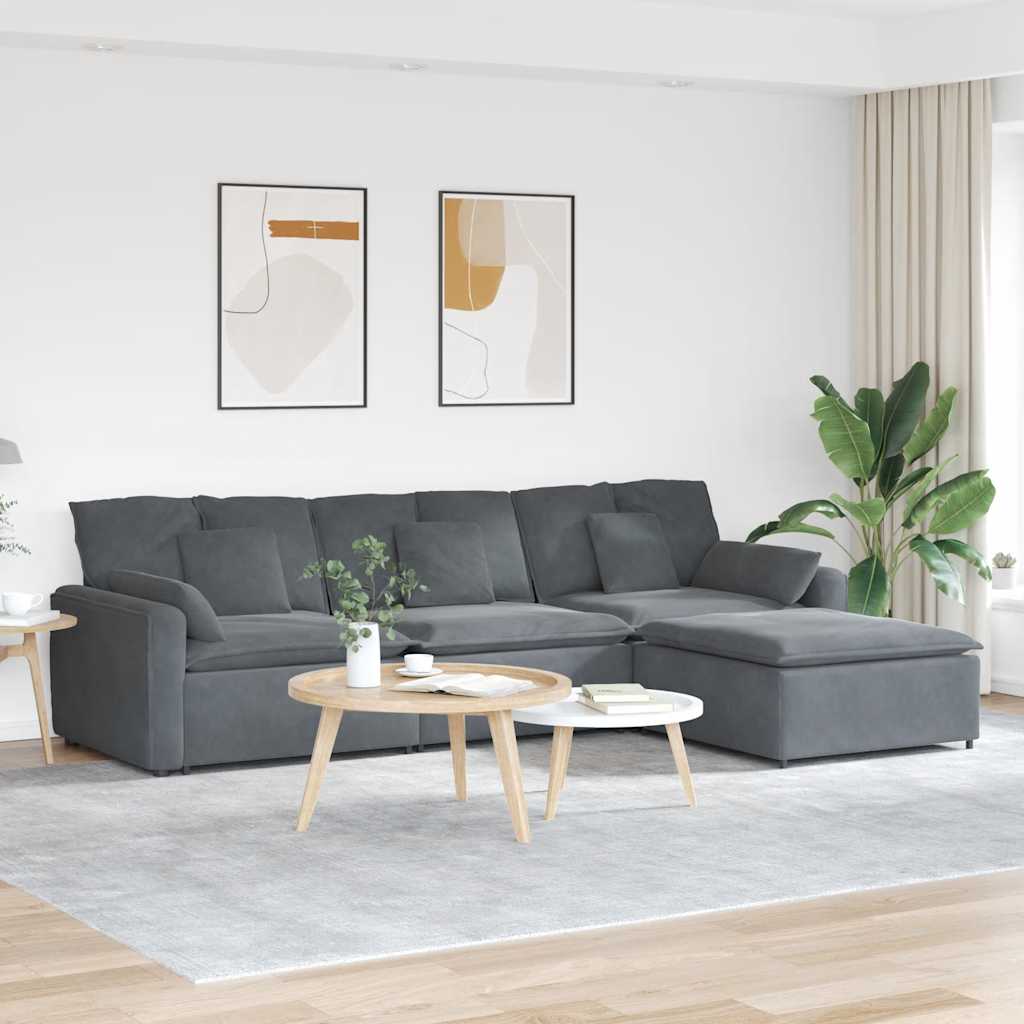 Modulaire bank met voetenbank en kussens donkergrijs is nu te koop bij PeponiXL, paradijselijk wonen!