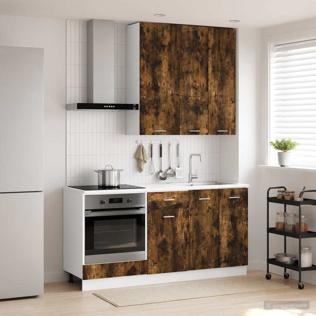 Keukenblok LYON 5 pcs Gerookt eiken Bewerkt hout is nu te koop bij PeponiXL, paradijselijk wonen!