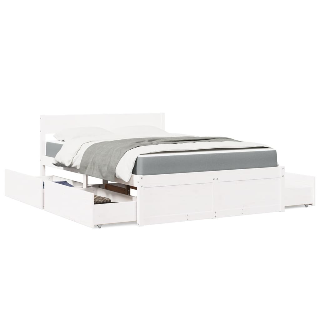 Bed met lades en matras massief grenenhout wit 120x200 cm is nu te koop bij PeponiXL, paradijselijk wonen!