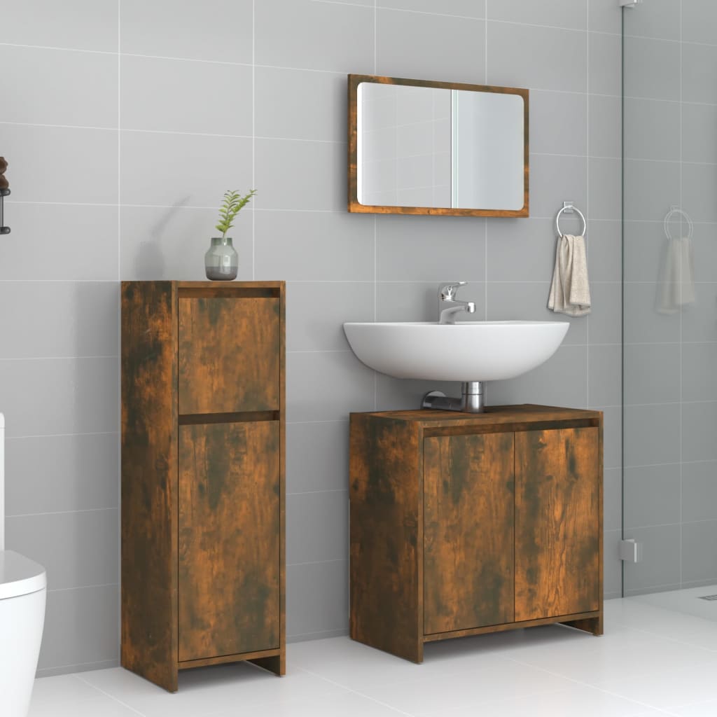 3-delige Badkamermeubelset bewerkt hout gerookt eikenkleurig is nu te koop bij PeponiXL, paradijselijk wonen!