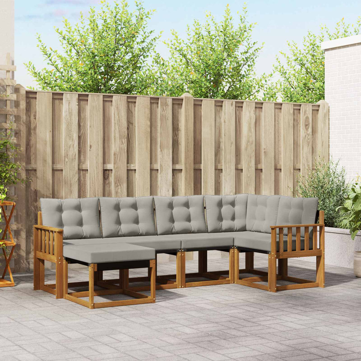 Buiten bankenset met kussen 6 pcs Natuurlijk en Lichtgrijs is nu te koop bij PeponiXL, paradijselijk wonen!