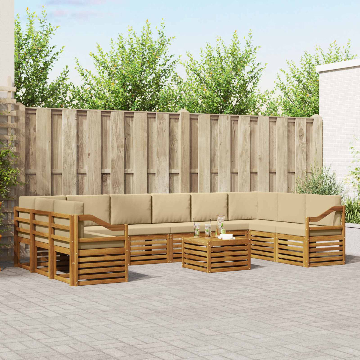 Buiten bankenset 11 pcs Natuurlijk en Beige Massief Acaciahout is nu te koop bij PeponiXL, paradijselijk wonen!
