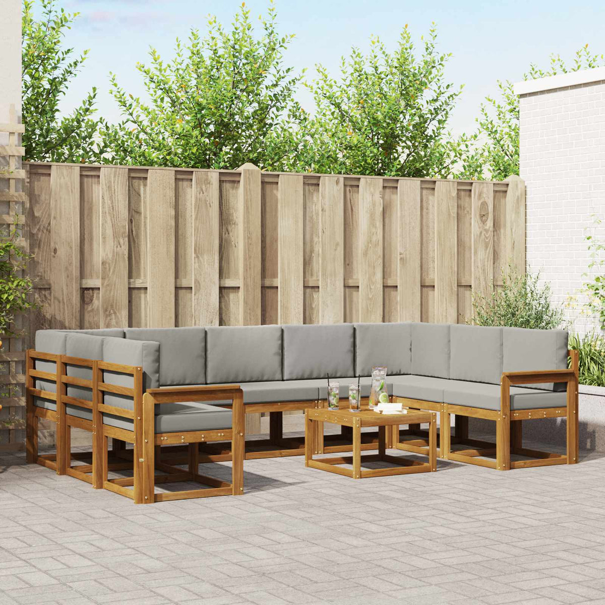 Buiten bankenset met kussen 10 pcs Natuurlijk en Lichtgrijs is nu te koop bij PeponiXL, paradijselijk wonen!