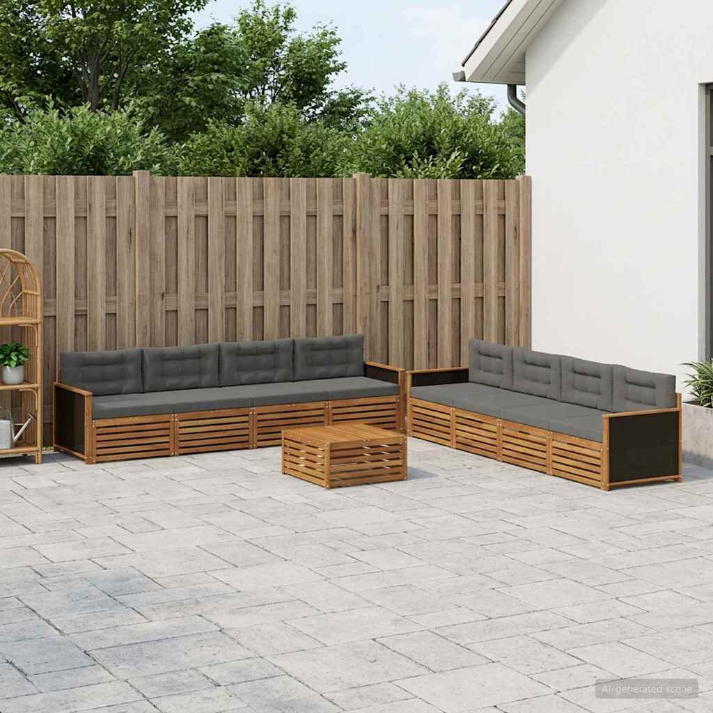 Buiten bankenset 9 pcs Natuurlijk en Antraciet Polyester is nu te koop bij PeponiXL, paradijselijk wonen!