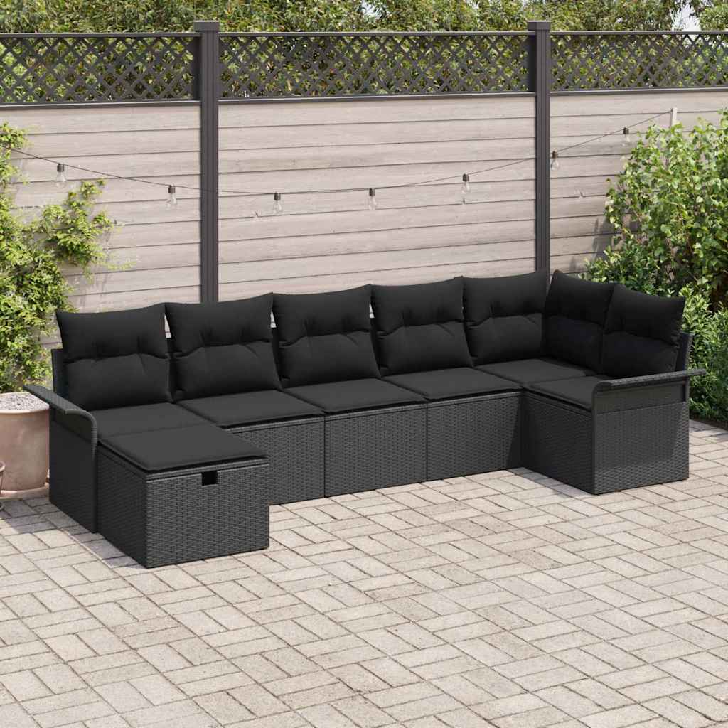 Tuin Sofa Set met kussen met opslag 7 pcs Zwart Poly riet is nu te koop bij PeponiXL, paradijselijk wonen!
