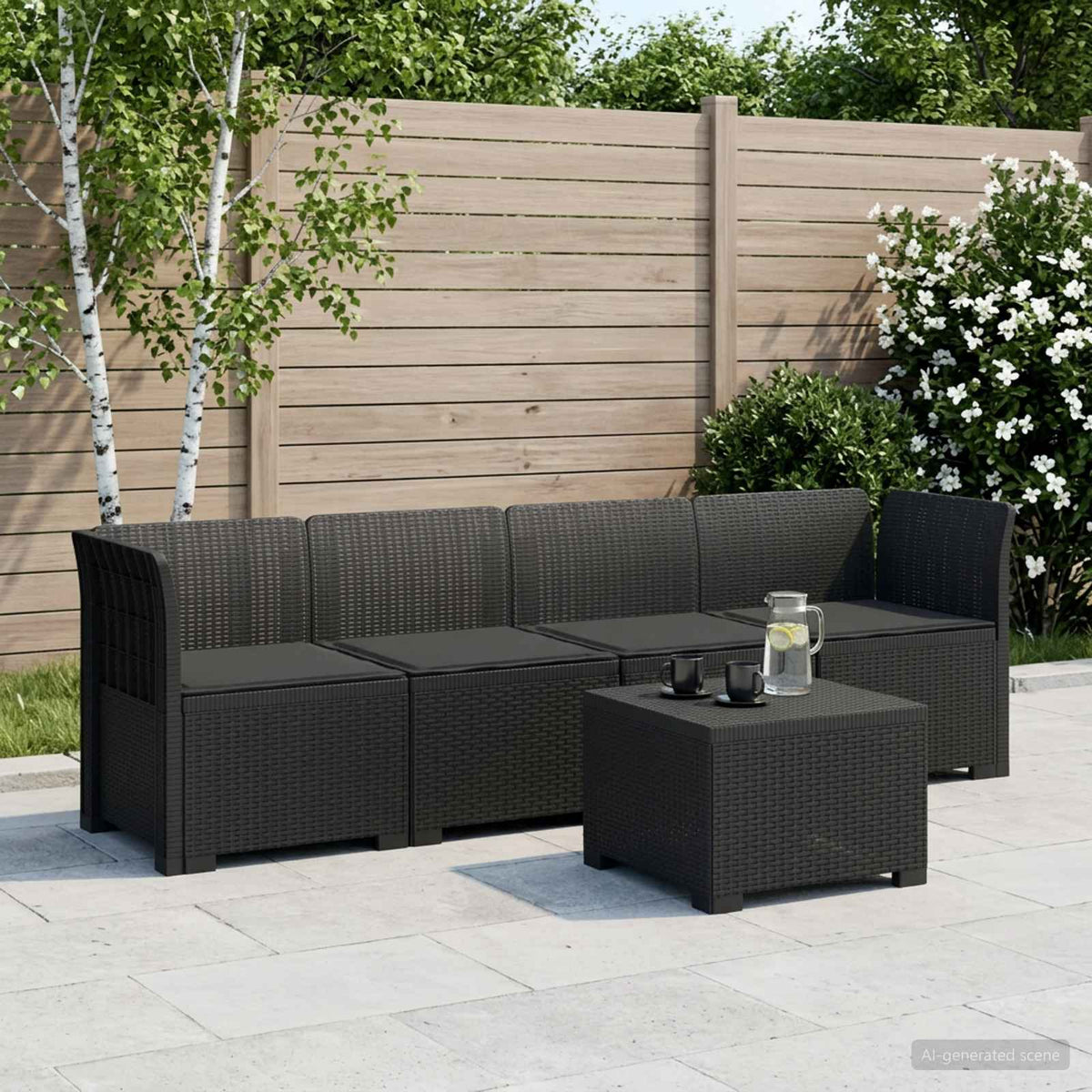 4-Persoons Tuin Sofa met Kussens Rieten Look PP Antraciet is nu te koop bij PeponiXL, paradijselijk wonen!