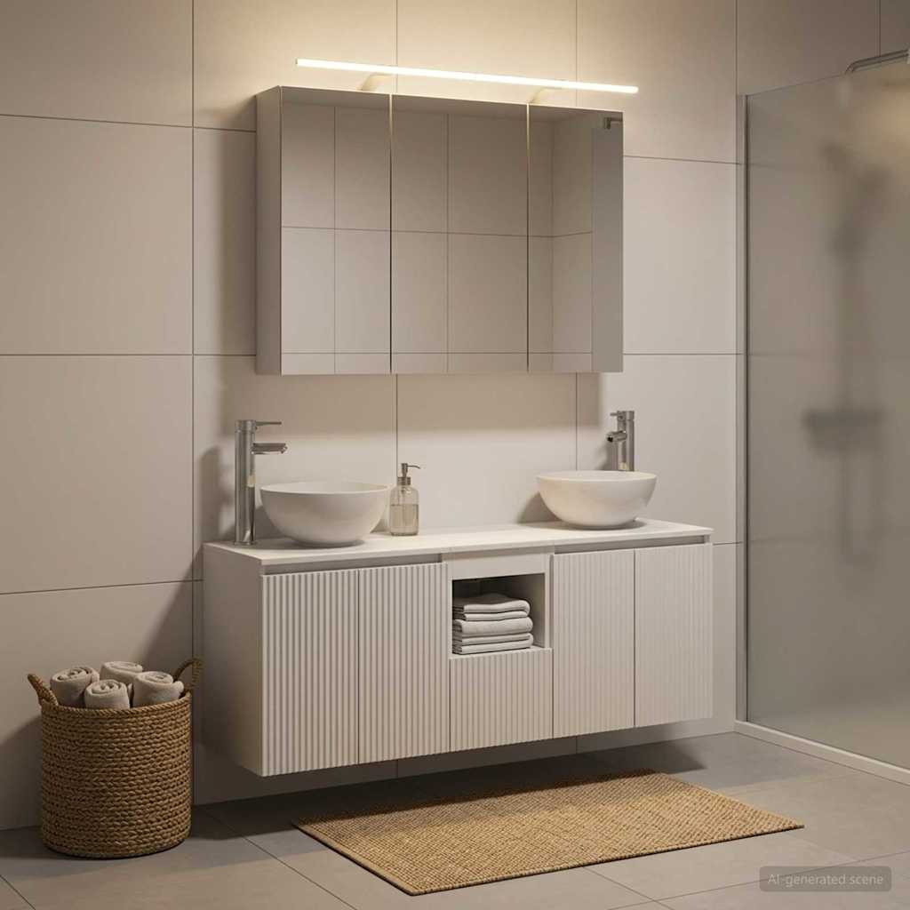 Badkamerkastenset 4 st Wit Bewerkt hout is nu te koop bij PeponiXL, paradijselijk wonen!