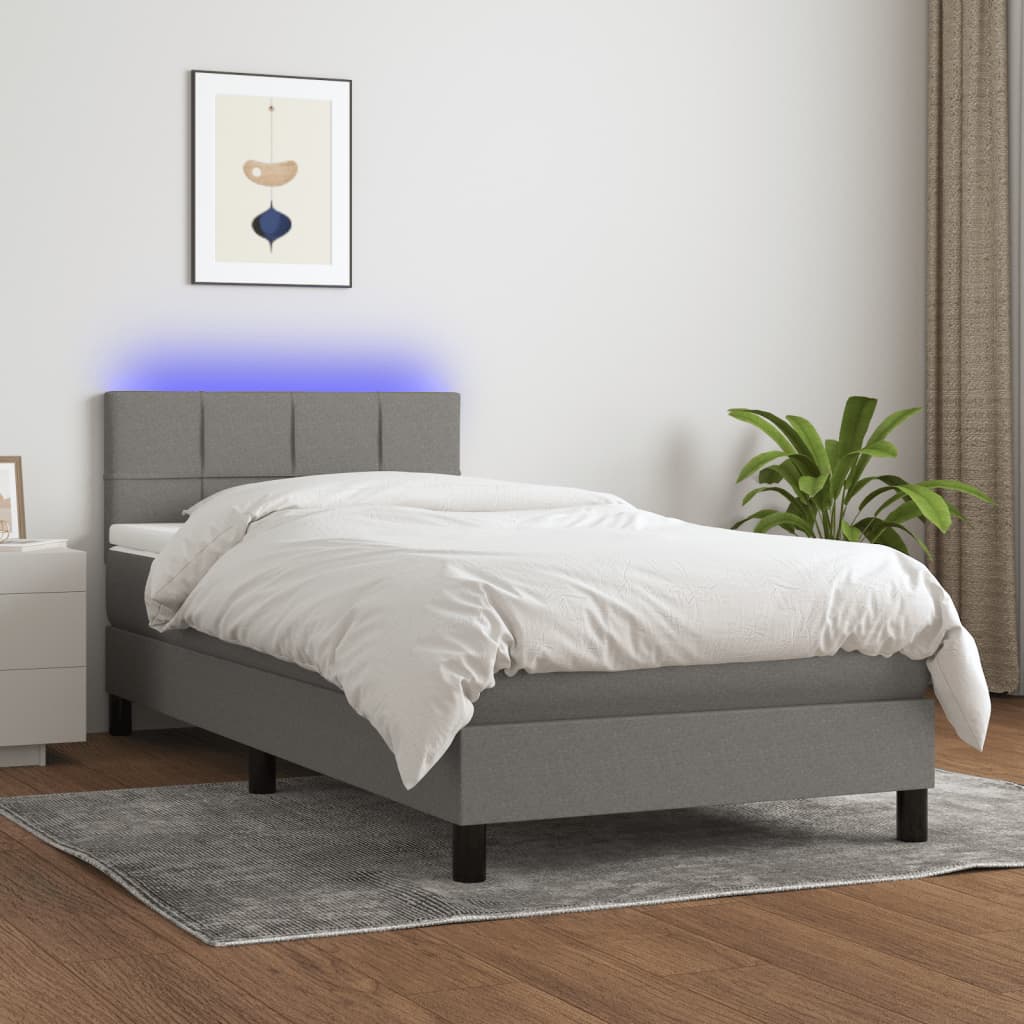Boxspring met matras en LED stof donkergrijs 100x200 cm is nu te koop bij PeponiXL, paradijselijk wonen!