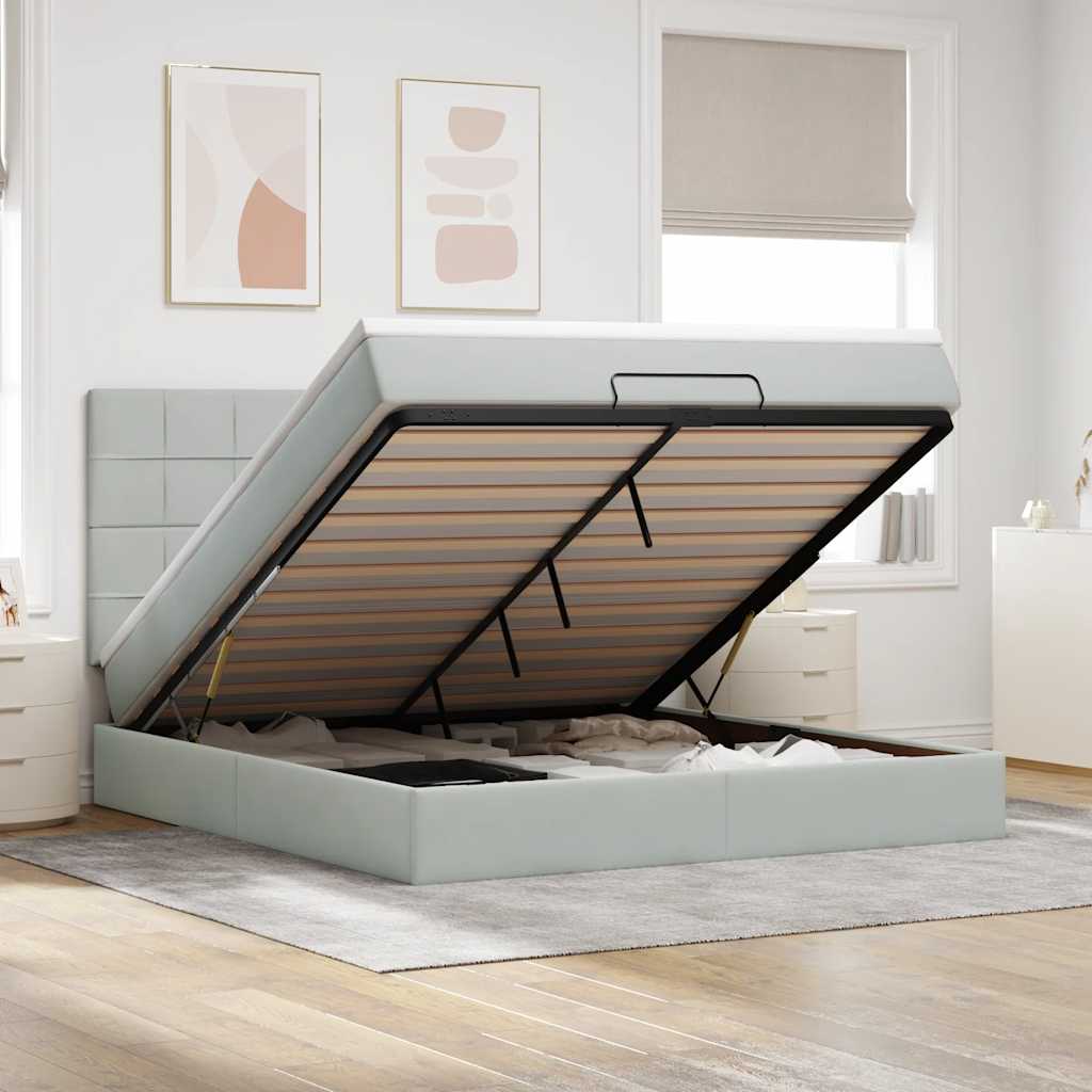 Ottoman bed met matrassen 180x200cm fluweel lichtgrijs is nu te koop bij PeponiXL, paradijselijk wonen!
