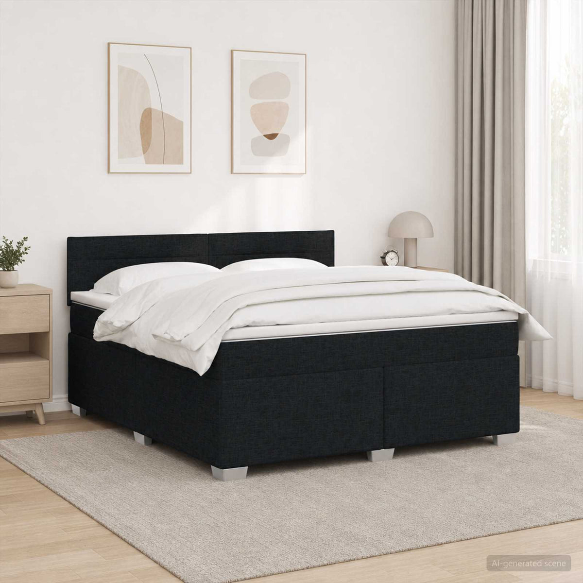Boxspring Bed met Matras en LED Zwart 180 x 200 cm Stof is nu te koop bij PeponiXL, paradijselijk wonen!