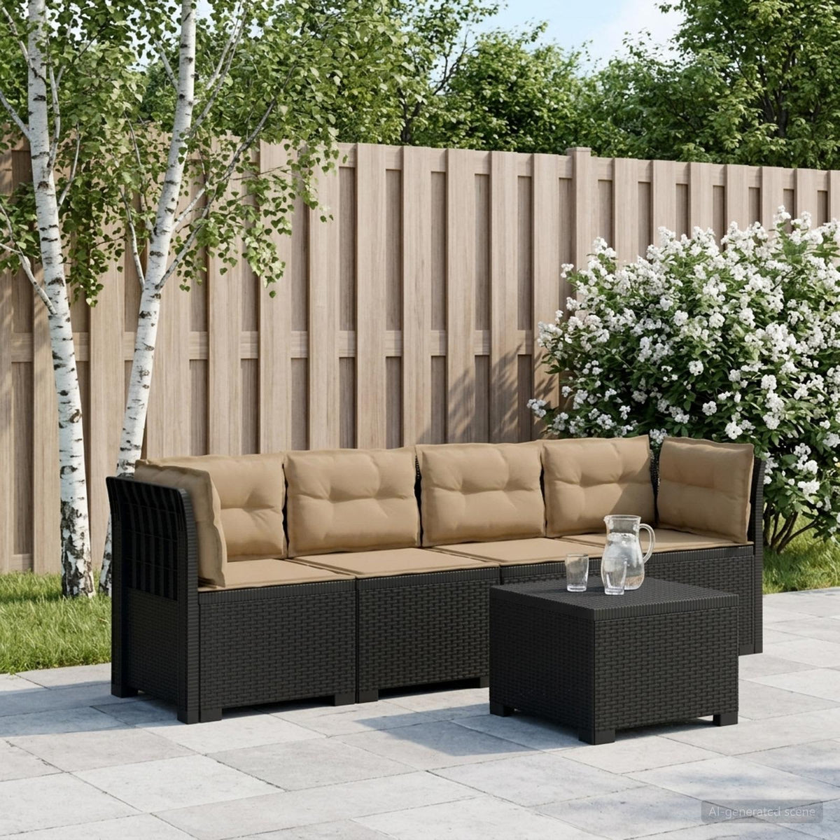 4-Persoons Tuin Sofa met Kussens Rieten Look PP Antraciet is nu te koop bij PeponiXL, paradijselijk wonen!