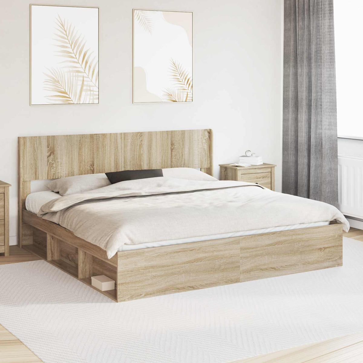 Bedframe met opbergruimte en hoofdbord Sonoma Eiken is nu te koop bij PeponiXL, paradijselijk wonen!
