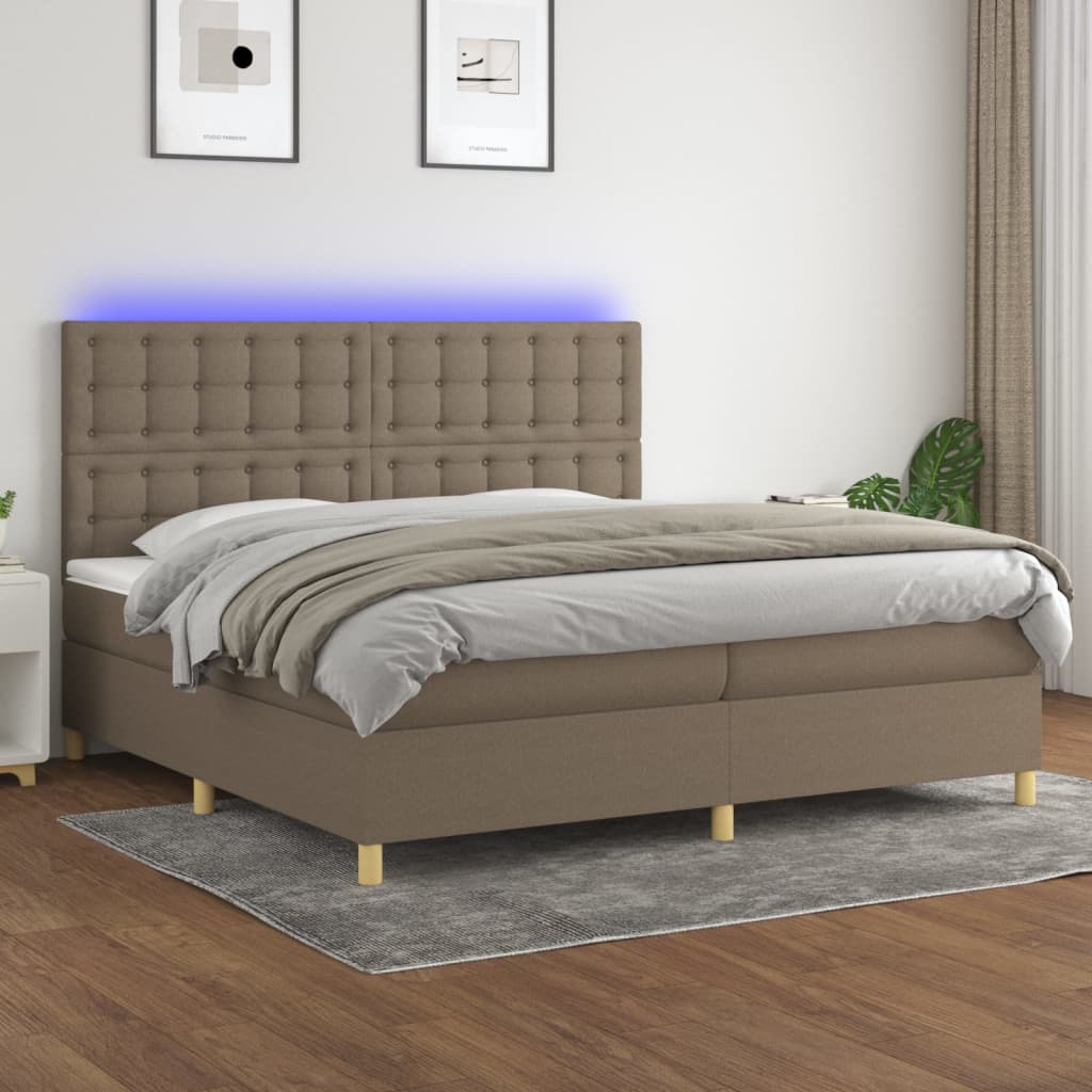 Boxspring met matras en LED stof taupe 200x200 cm is nu te koop bij PeponiXL, paradijselijk wonen!