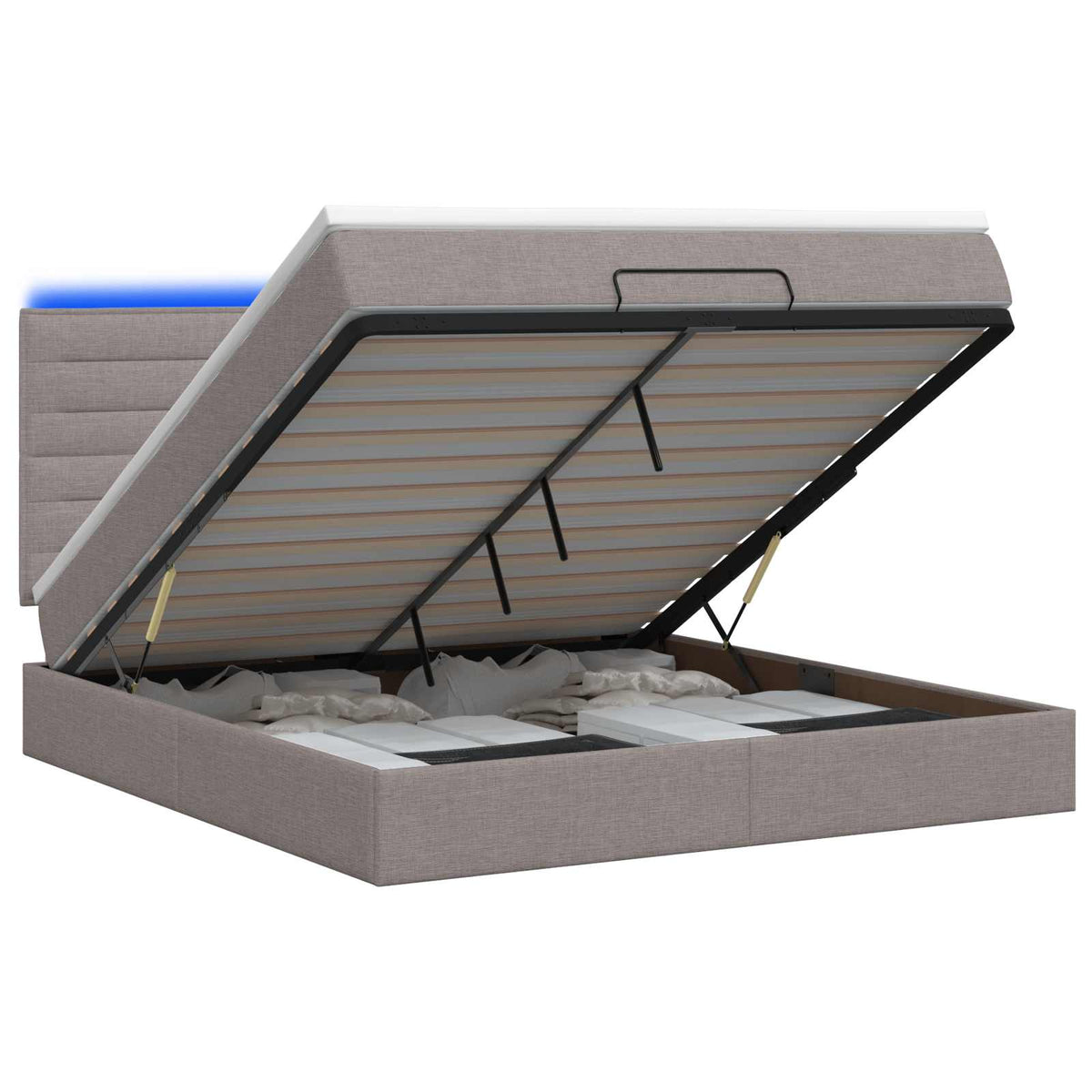 Ottoman Bed met Matrassen en LED Taupe 140 x 200 cm Stof is nu te koop bij PeponiXL, paradijselijk wonen!