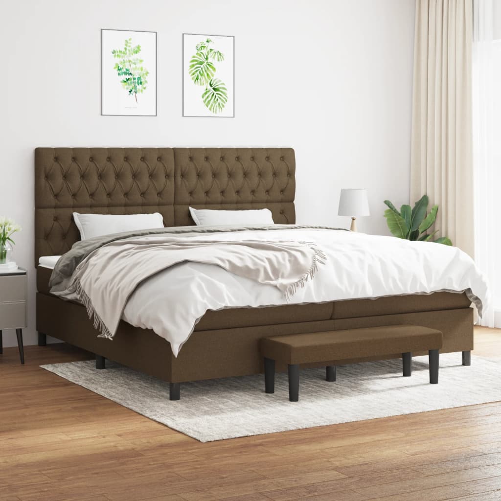 Boxspring met matras stof donkerbruin 200x200 cm is nu te koop bij PeponiXL, paradijselijk wonen!