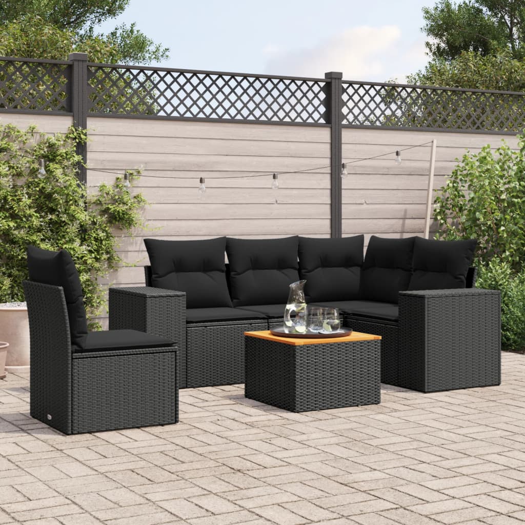 6-delige Loungeset met kussens poly rattan zwart is nu te koop bij PeponiXL, paradijselijk wonen!