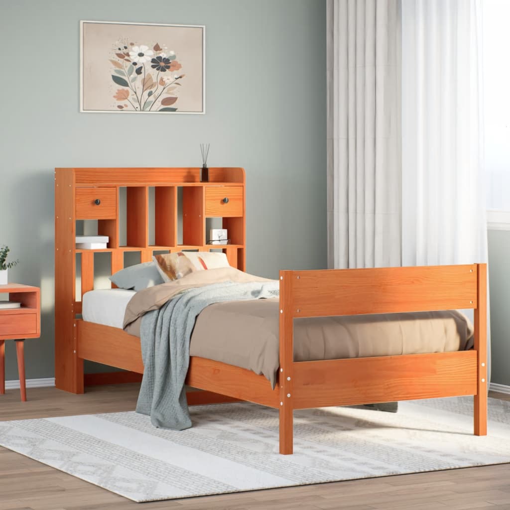 Bed met boekenkast zonder matras grenenhout wasbruin 100x200 cm is nu te koop bij PeponiXL, paradijselijk wonen!