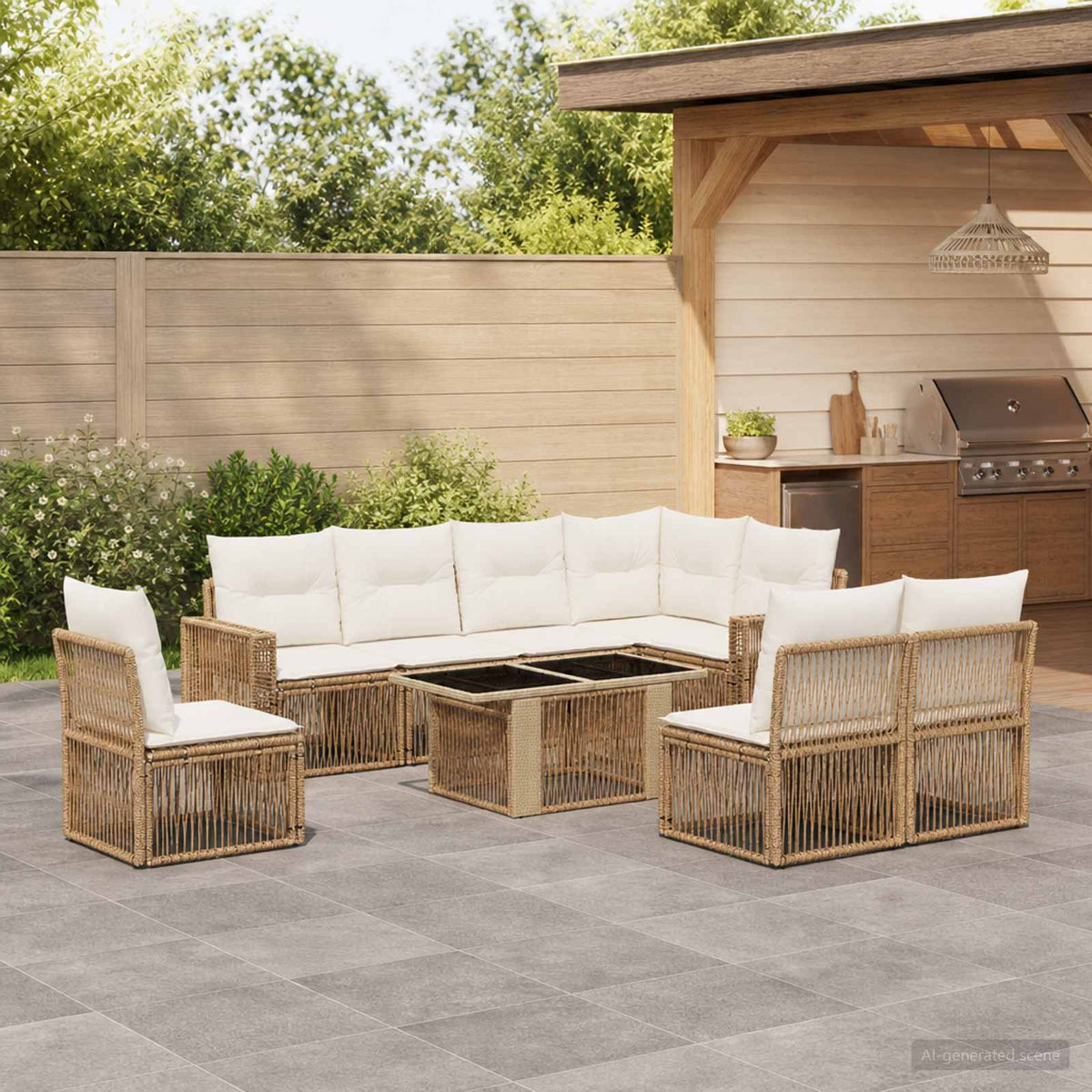Tuinbankenset 9 st Beige en Crème Wit poly rattan is nu te koop bij PeponiXL, paradijselijk wonen!