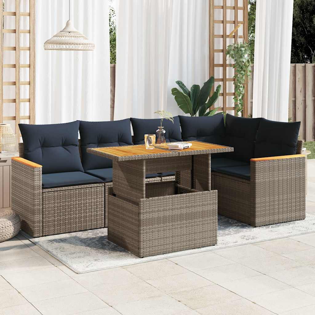 6-delige Loungeset met kussens poly rattan grijs is nu te koop bij PeponiXL, paradijselijk wonen!