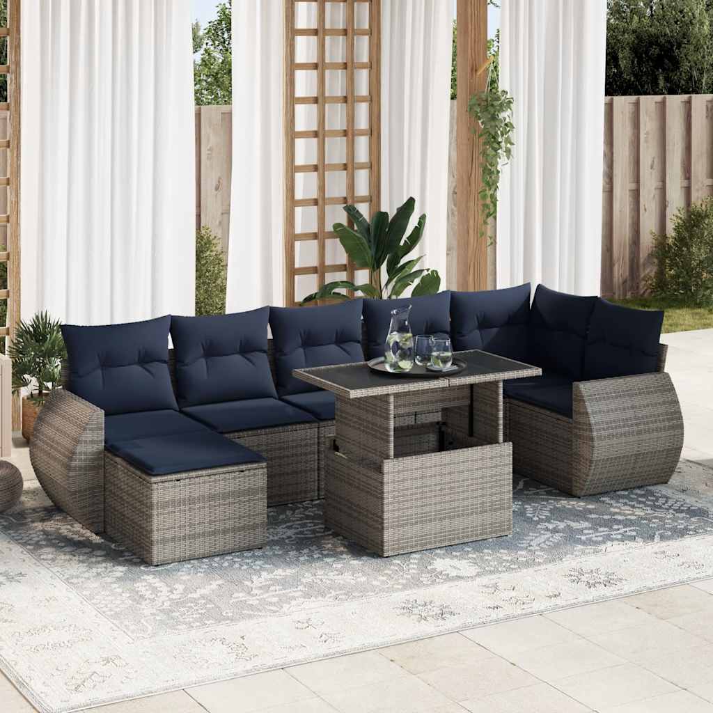 8-delige Loungeset met kussens poly rattan acacia grijs is nu te koop bij PeponiXL, paradijselijk wonen!