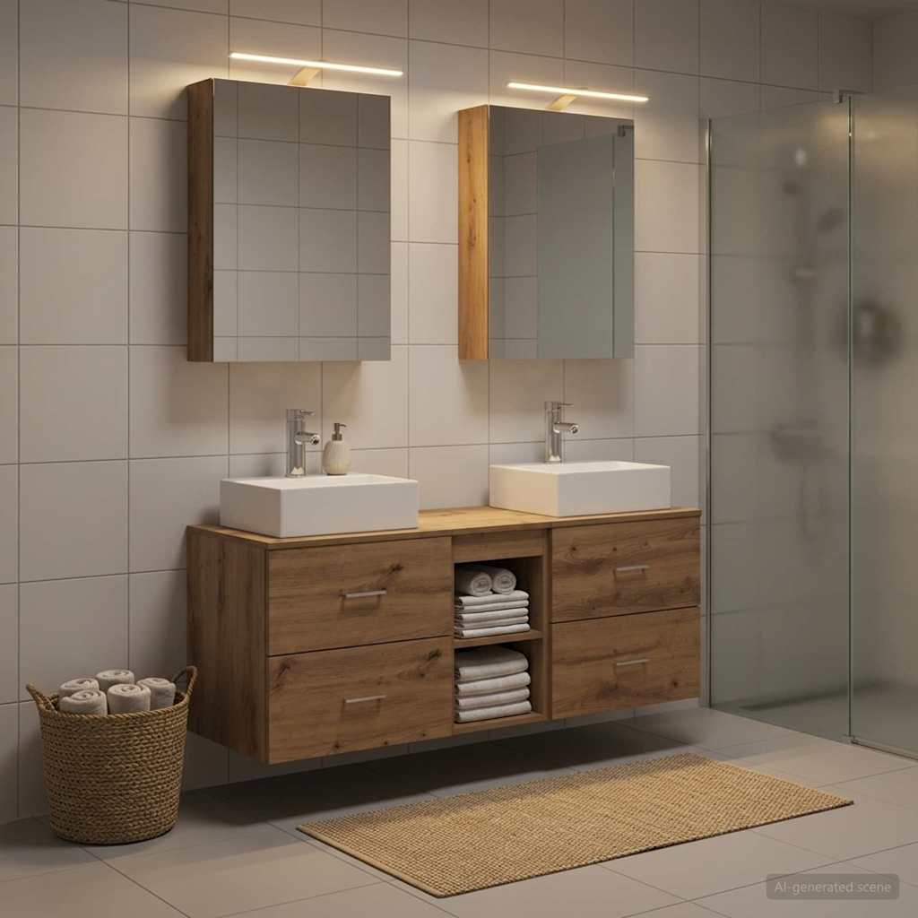 Badkamermeubelset 5 st Artisanaal eiken Bewerkt hout en glas is nu te koop bij PeponiXL, paradijselijk wonen!