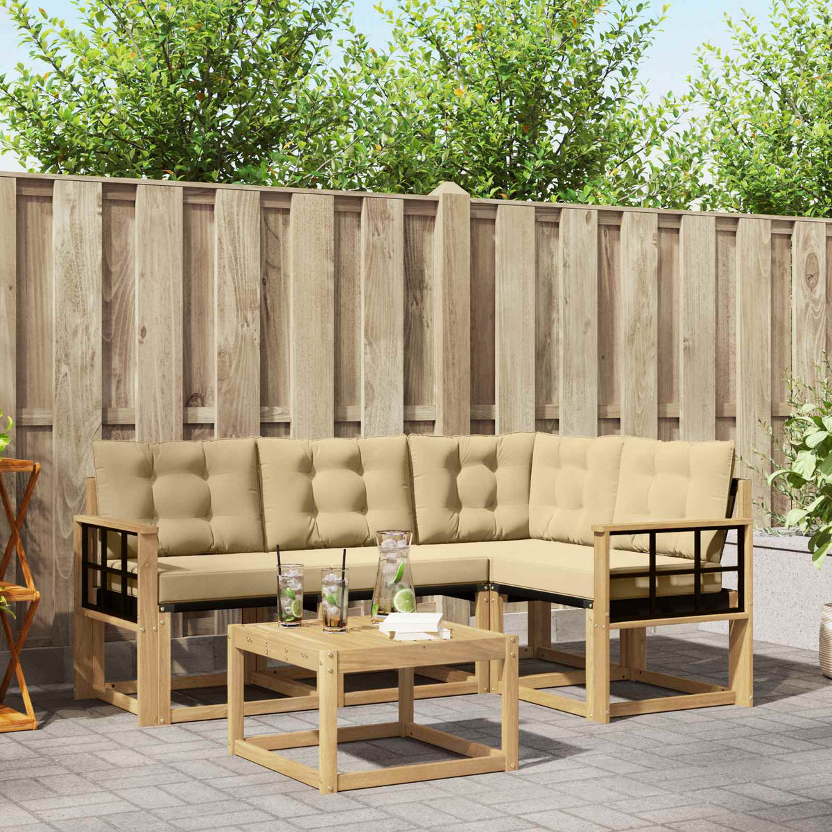 Buiten bankenset met kussen 5 pcs Wit en Beige is nu te koop bij PeponiXL, paradijselijk wonen!