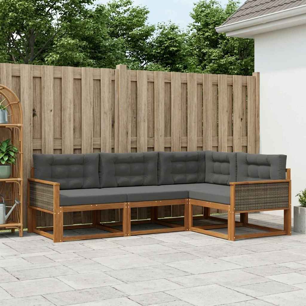 Buiten bankenset met kussen 4 pcs Natuurlijk en Antraciet is nu te koop bij PeponiXL, paradijselijk wonen!