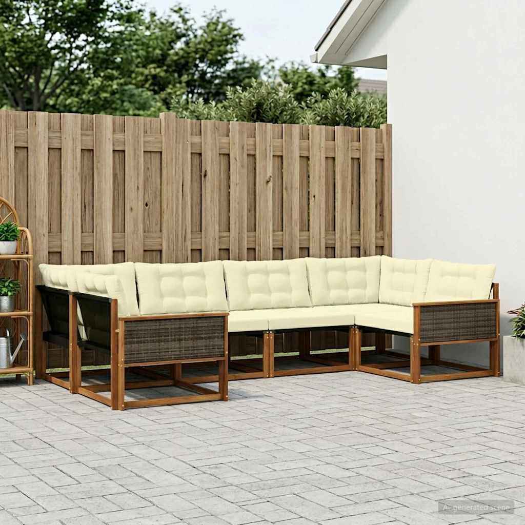 Buiten bankenset met kussen 6 pcs Natuurlijk en Crème is nu te koop bij PeponiXL, paradijselijk wonen!