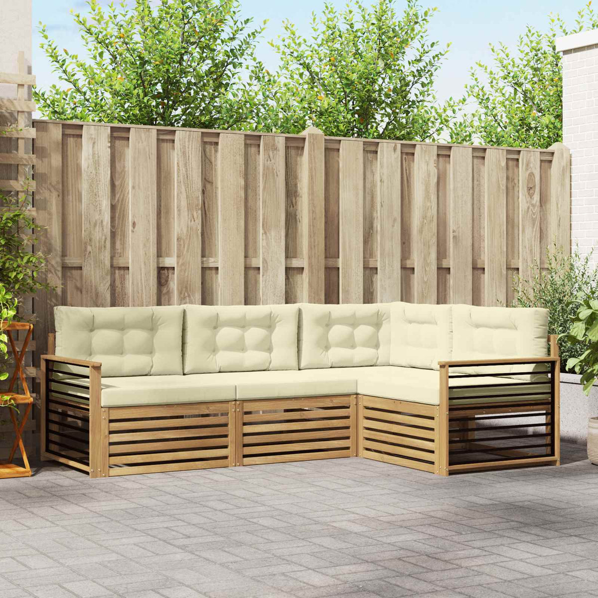 Buiten bankenset met kussen 5 pcs Wit en crèmekleurig Polyester is nu te koop bij PeponiXL, paradijselijk wonen!
