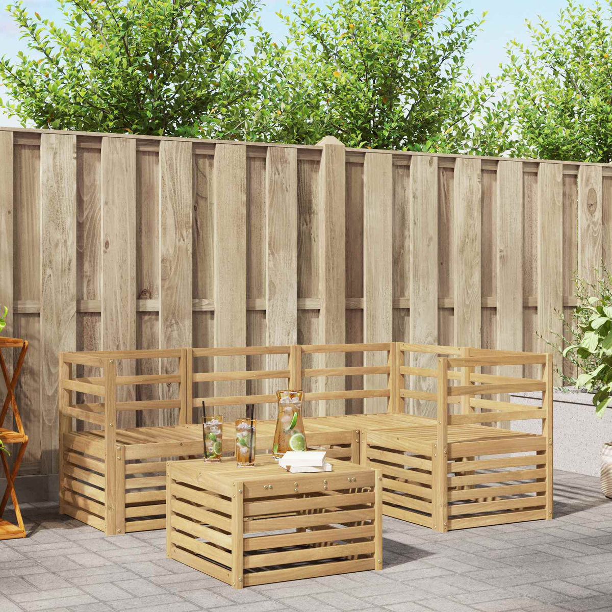 Buiten bankenset 5 pcs Wit 59 x 59 x 37 cm Massief Acaciahout is nu te koop bij PeponiXL, paradijselijk wonen!