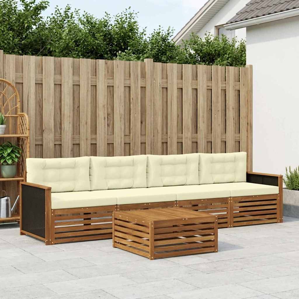 Buiten bankenset 5 pcs Natuurlijk en Crème Massief Acaciahout is nu te koop bij PeponiXL, paradijselijk wonen!