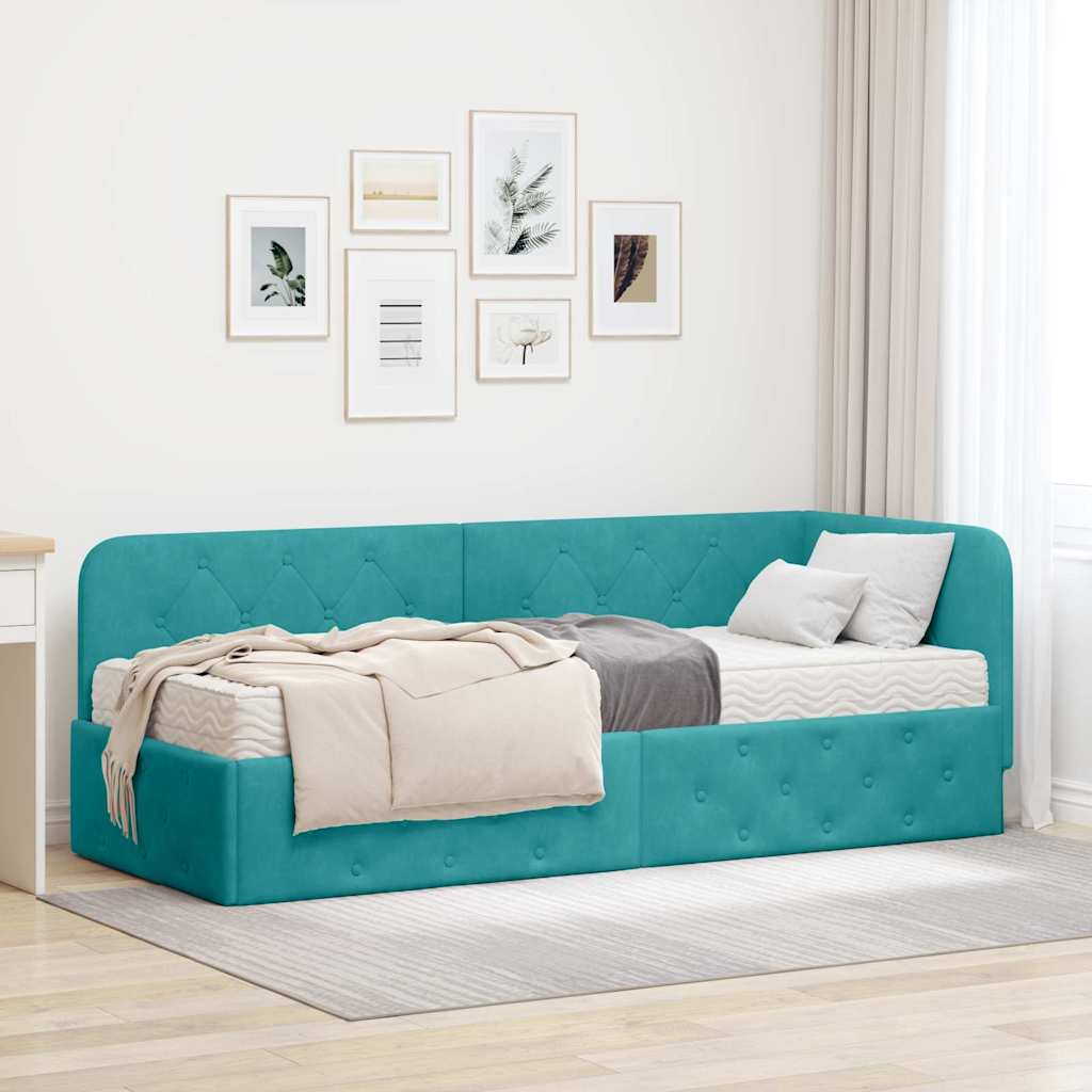 Hoekbedframe Turquoise 80 x 200 cm Fluweel is nu te koop bij PeponiXL, paradijselijk wonen!