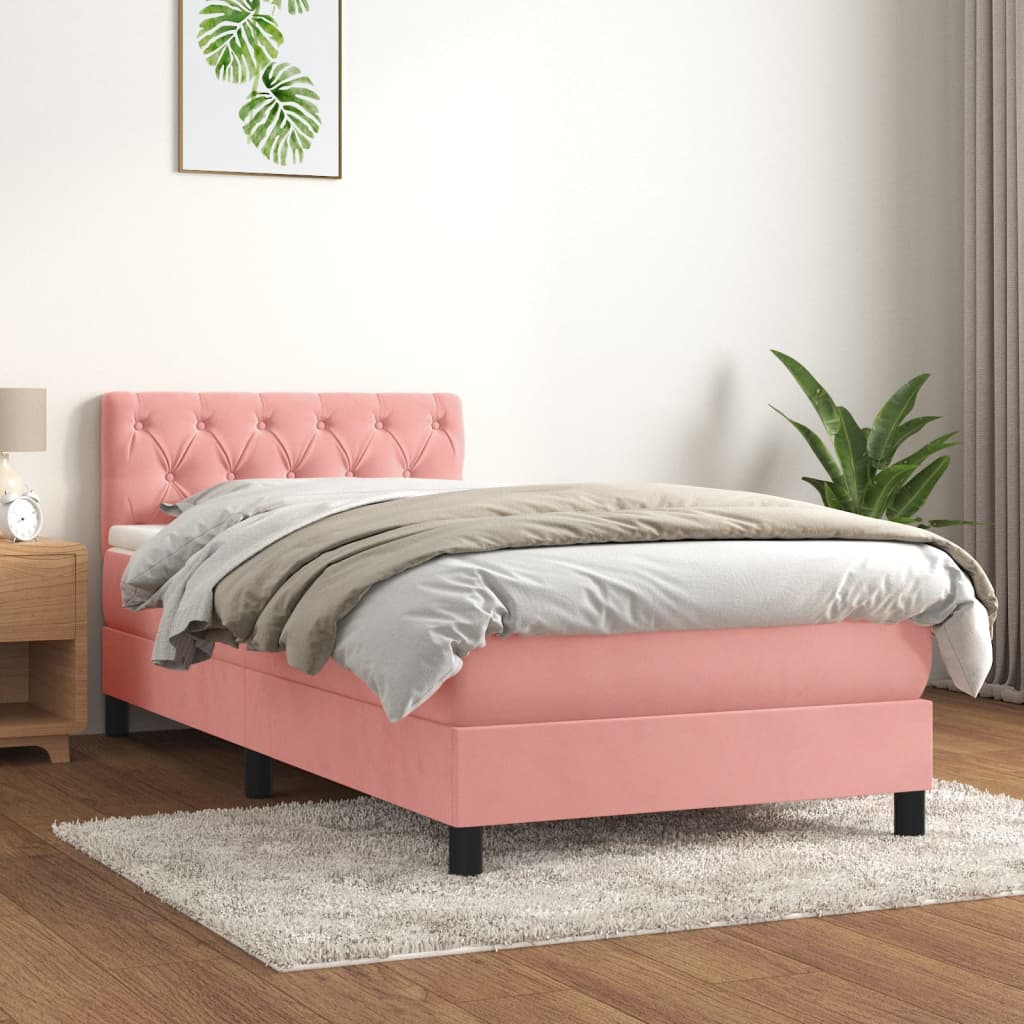 Boxspring met matras fluweel roze 80x200 cm is nu te koop bij PeponiXL, paradijselijk wonen!