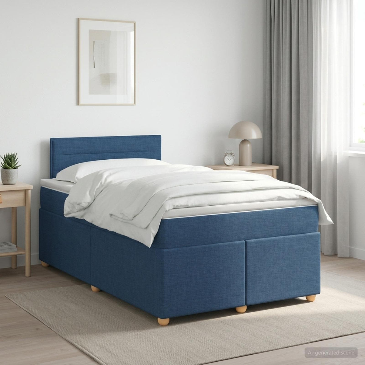 Boxspringbed met matras met hoofdeinde Blauw 120 x 190 cm Stof is nu te koop bij PeponiXL, paradijselijk wonen!